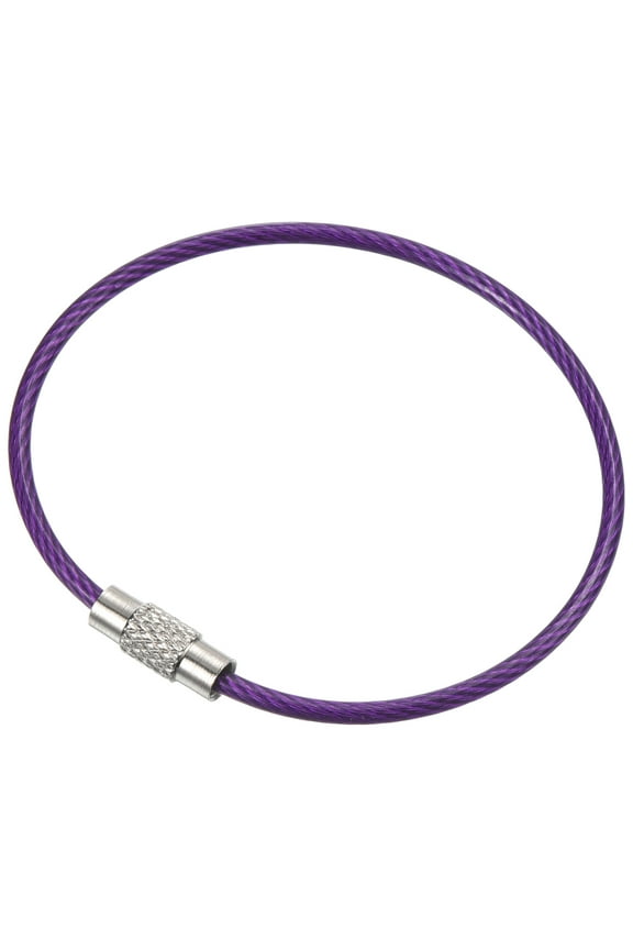 6" Wire Keychain Cable, Stainless Steel Key Ring Cable Large Key Ring Keychain Loop Purple 12 Pcs