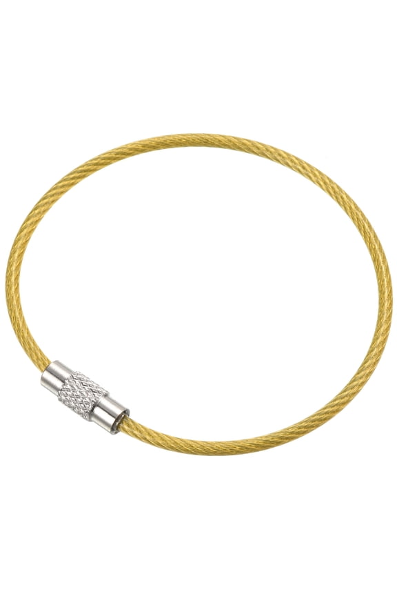 6" Wire Keychain Cable, Stainless Steel Key Ring Cable Large Key Ring Keychain Loop Yellow 12 Pcs