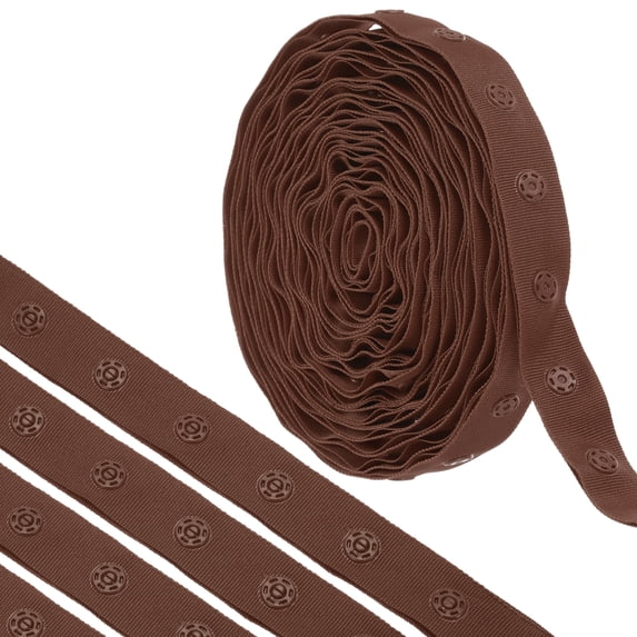 Uxcell 6 Yard Snap Button Tape for Sewing Cotton Snap Button Trim Fastener Buckles Tape for Clothes DIY, Dark Brown