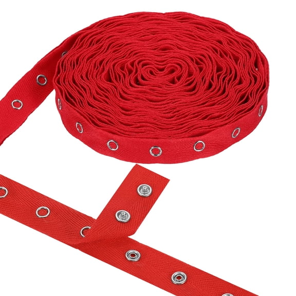 Uxcell 6 Yards Metal Snap Tape for Sewing by Yards Snap Buttons for Clothes, Metal Button Tape Ribbon Cotton Sew on Snaps Strips Fastener for Clothing, 0.78" Width, Red