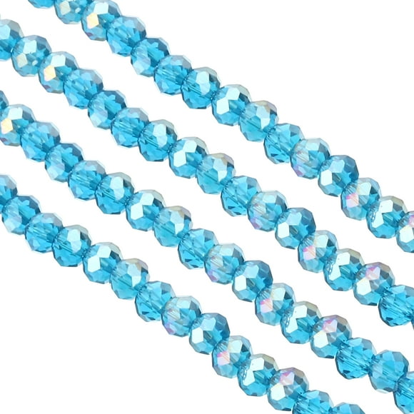 Uxcell 6 mm Briolette Rondelle Glass Beads, Small Round Faceted Crystal Bead, Blue 5Pack