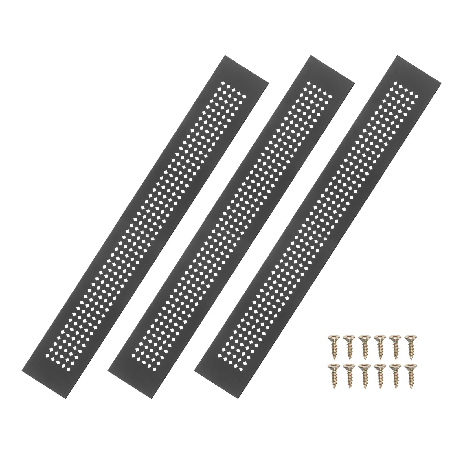 Uxcell 6 x 2 Inch Door Air Vent Cover, 3 Pcs Aluminum Grille Ventilation Cover Louvered Diamond Hole with Screws, Black