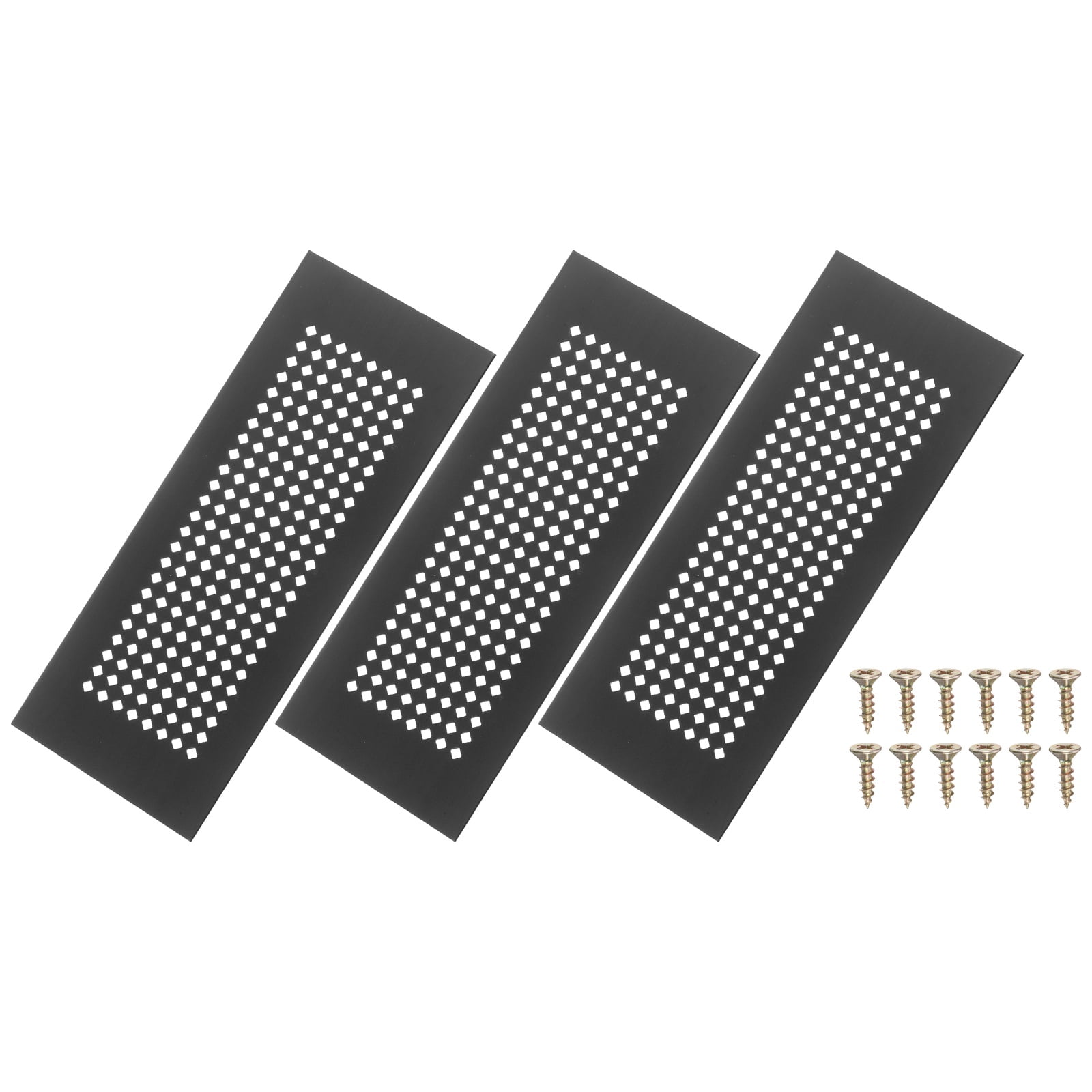 Uxcell 6 x 2 Inch Door Air Vent Cover, 3 Pcs Aluminum Grille Ventilation Cover Louvered Diamond Hole with Screws, Black
