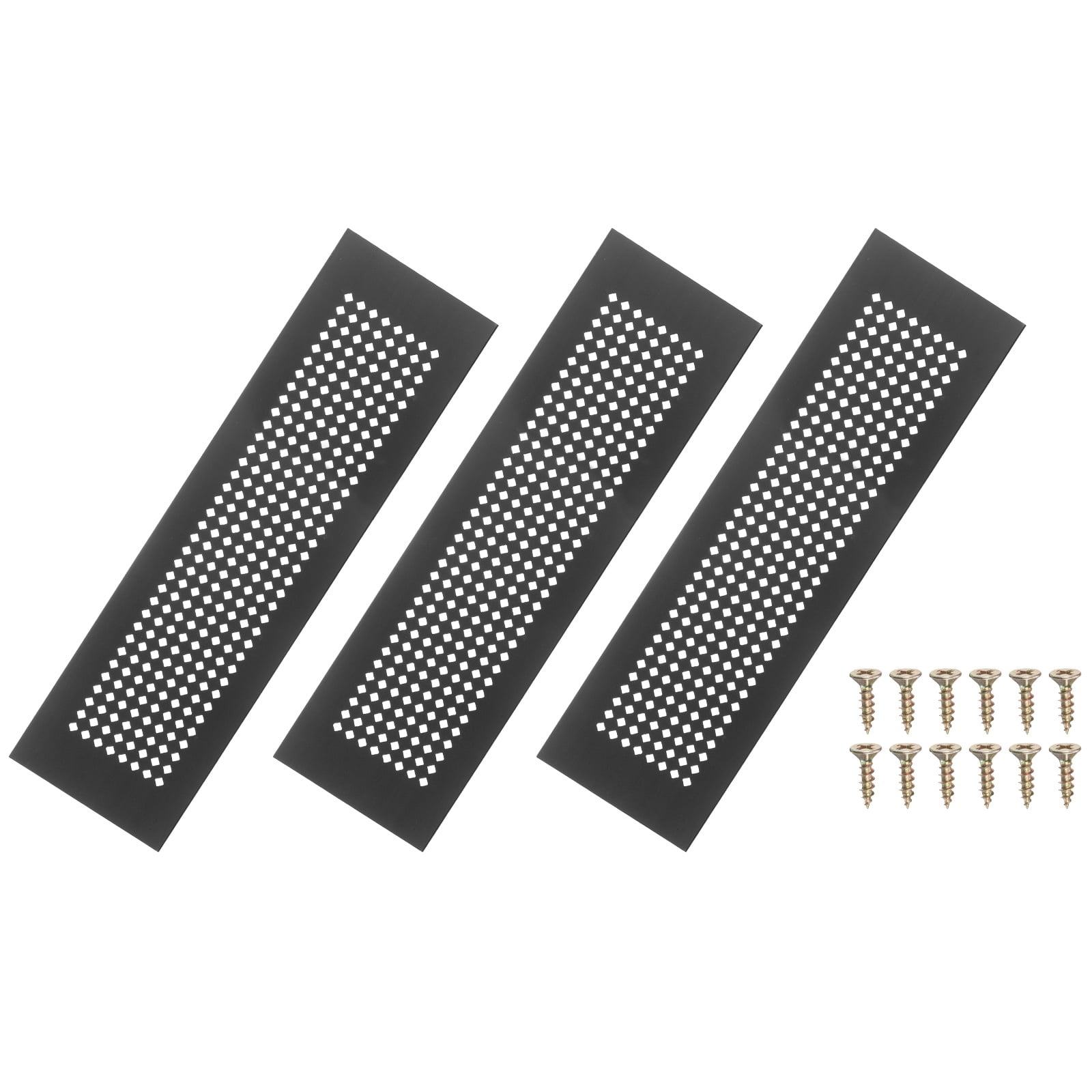 Uxcell 6 x 2 Inch Door Air Vent Cover, 3 Pcs Aluminum Grille Ventilation Cover Louvered Diamond Hole with Screws, Black