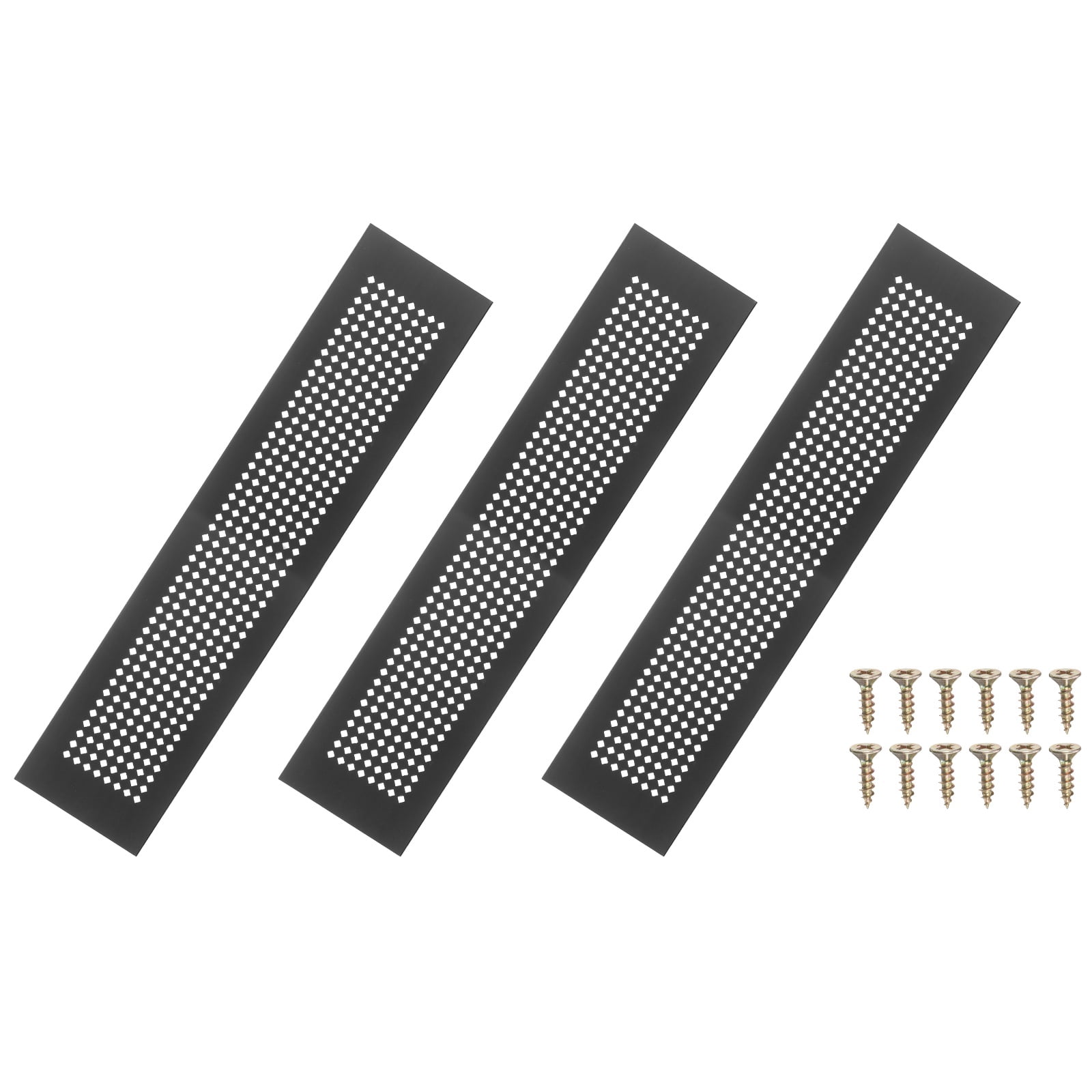 Uxcell 6 x 2 Inch Door Air Vent Cover, 3 Pcs Aluminum Grille Ventilation Cover Louvered Diamond Hole with Screws, Black