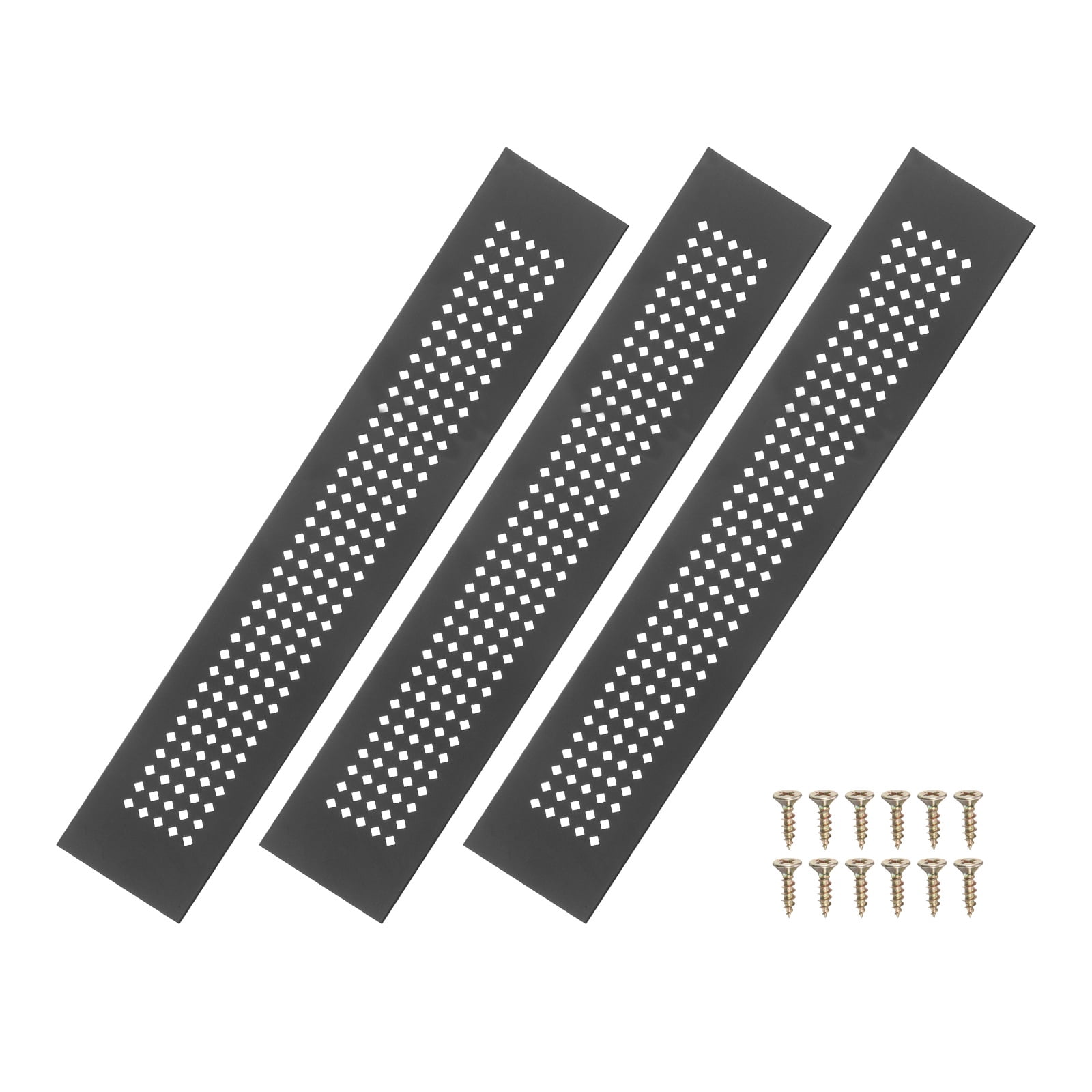 Uxcell 6 x 2 Inch Door Air Vent Cover, 3 Pcs Aluminum Grille Ventilation Cover Louvered Diamond Hole with Screws, Black
