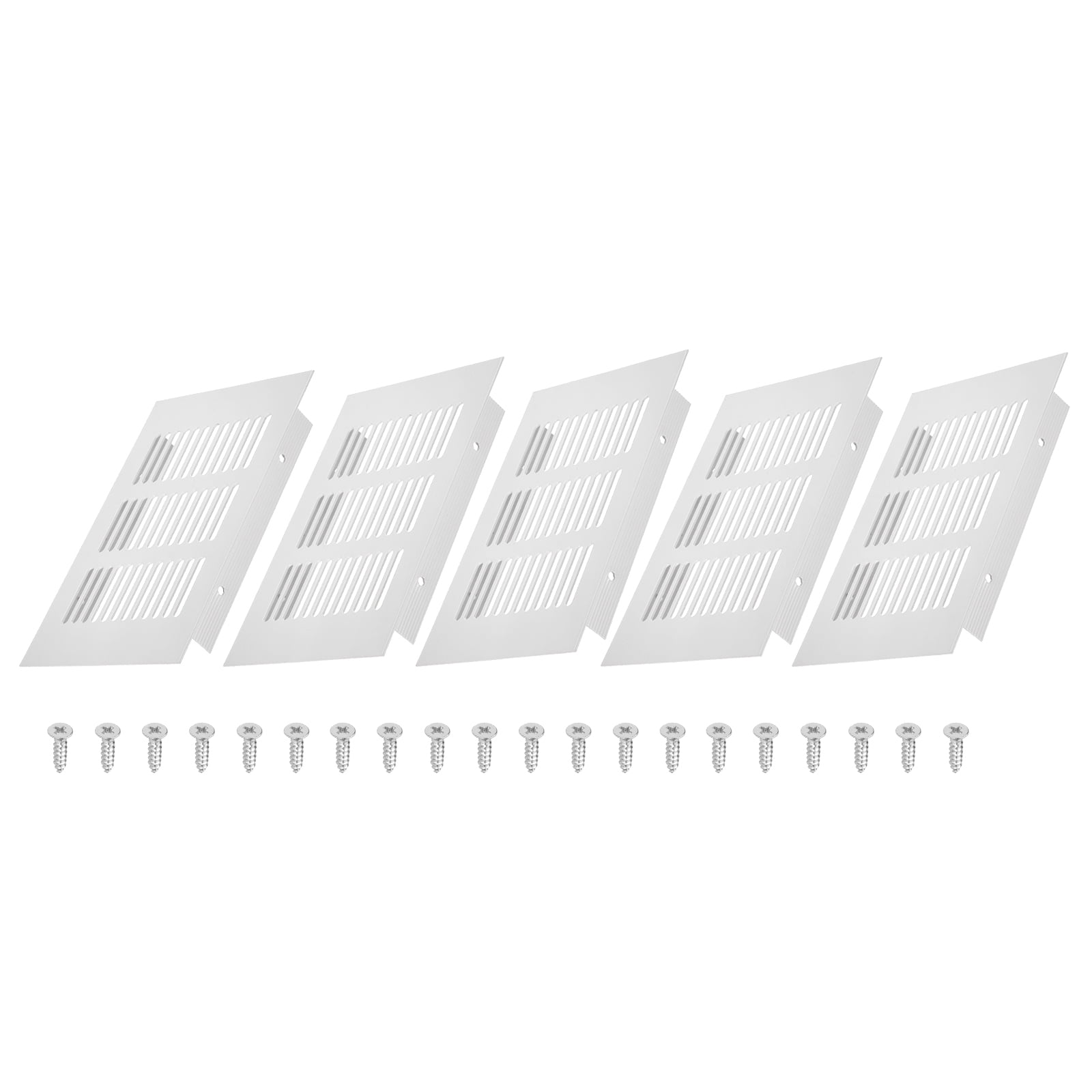 Uxcell 6 x 4 Inch Door Air Vent Cover, 5 Set Heavy Duty Aluminum Grille Ventilation Cover Louvered with 20 Mounting Screws for Cabinet Wardrobe Door, Grey