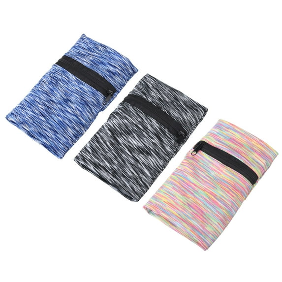 Uxcell 6"x 4" Wrist Pouch Wrist Wallet Sports Wristband Wallet with Zipper Pocket Blue Dark Gray Colorful 3Pcs