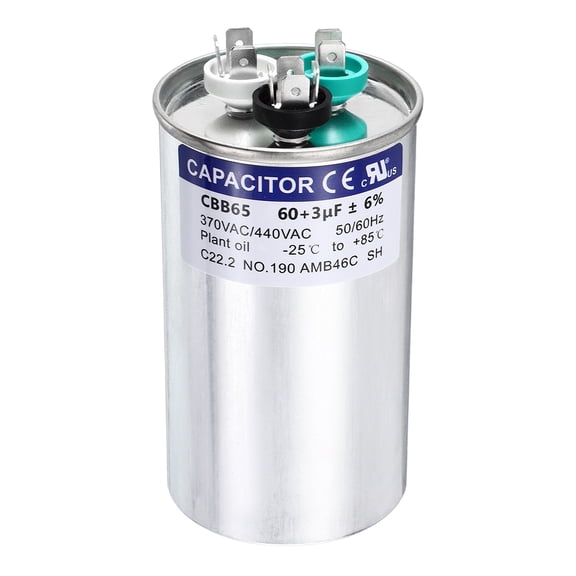 Uxcell 60+3MFD CBB65 Run Start Capacitor 60+3uF, 370/440V Round AC Capacitor for AC Motor Run, HVAC, Air Conditioner, Condenser Motors