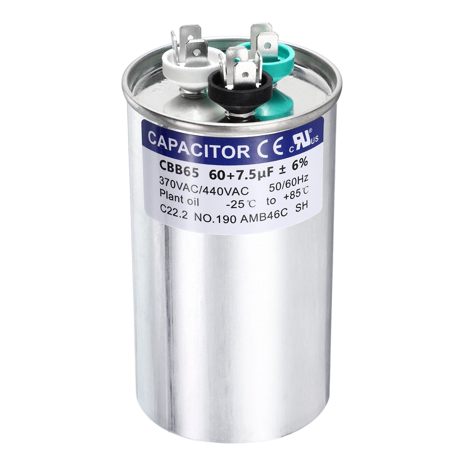 Uxcell 60+7.5MFD CBB65 Run Start Capacitor 60+7.5uF, 370/440V Round AC Capacitor for AC Motor Run, HVAC, Air Conditioner, Condenser Motors