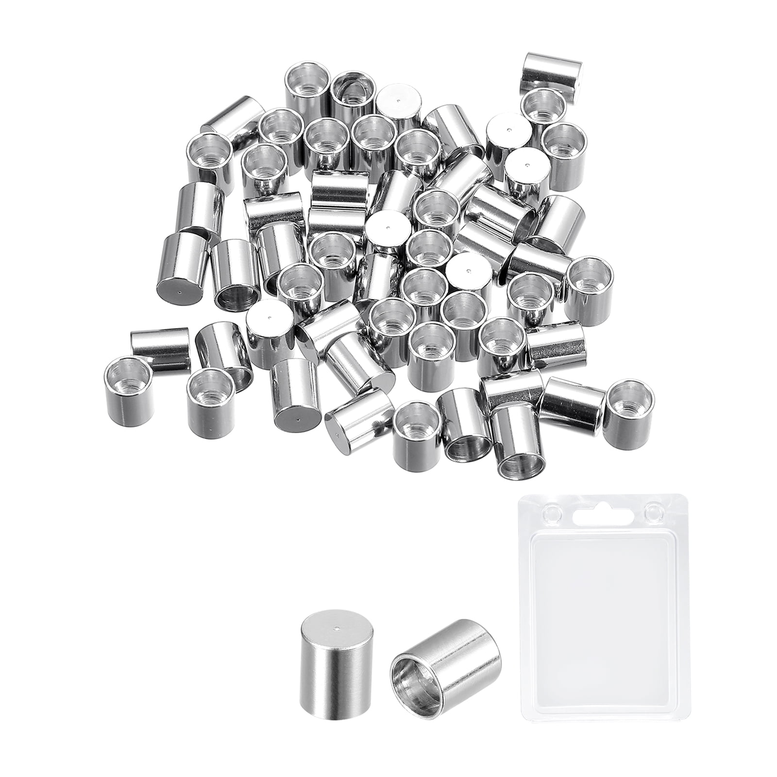 Uxcell 60 Pack 4mm Column Leather Cord End Caps for Bracelet Making DIY ...