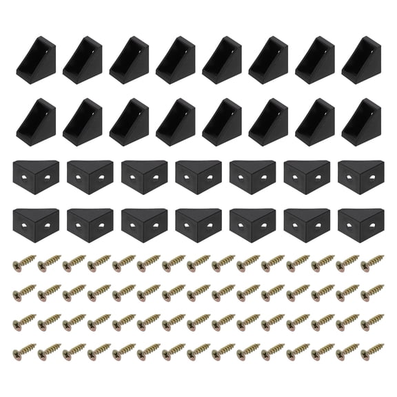 Uxcell 60 Pack 90 Degree Plastic Corner Braces, 20x15.2x20mm Shelf Right Angle Brackets, L Shape Bracket with Screws for Cabinets, Cupboards (Black)