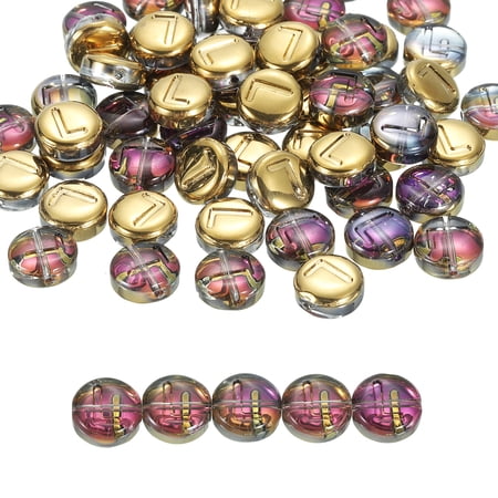 Uxcell 60 Pack Glass Letter Beads, 10mm Flat Round Alphabet Letter Beads L Initial Letter Spacer Beads for DIY Bracelet Necklace Earring Jewelry Craft Making, Multicolor