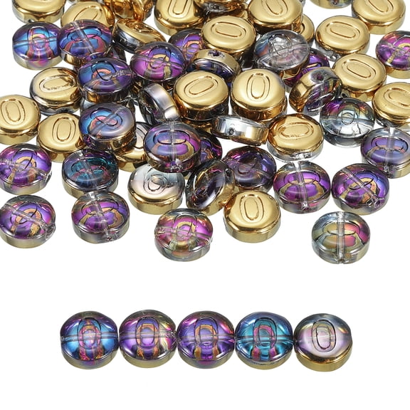 Uxcell 60 Pack Glass Letter Beads, 10mm Flat Round Alphabet Letter Beads O Initial Letter Spacer Beads for DIY Bracelet Necklace Earring Jewelry Craft Making, Multicolor