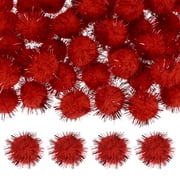 Uxcell 60-Pack Glitter Pom Pom Balls, 0.98in Mini Tinsel Sparkle Balls for DIY Crafts/Party Decoration [Bright Red]