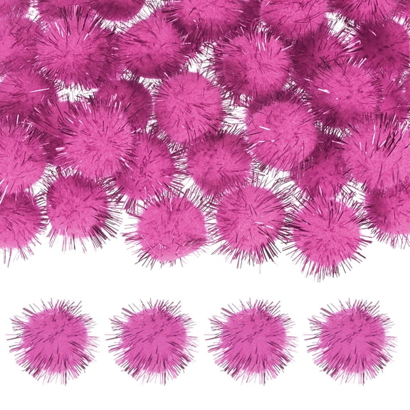 Uxcell 60-Pack Glitter Pom Pom Balls, 0.98in Mini Tinsel Sparkle Balls for DIY Crafts/Party Decoration [Pink]