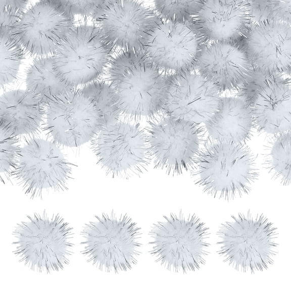 Uxcell 60-Pack Glitter Pom Pom Balls, 0.98in Mini Tinsel Sparkle Balls for DIY Crafts/Party Decoration [White]