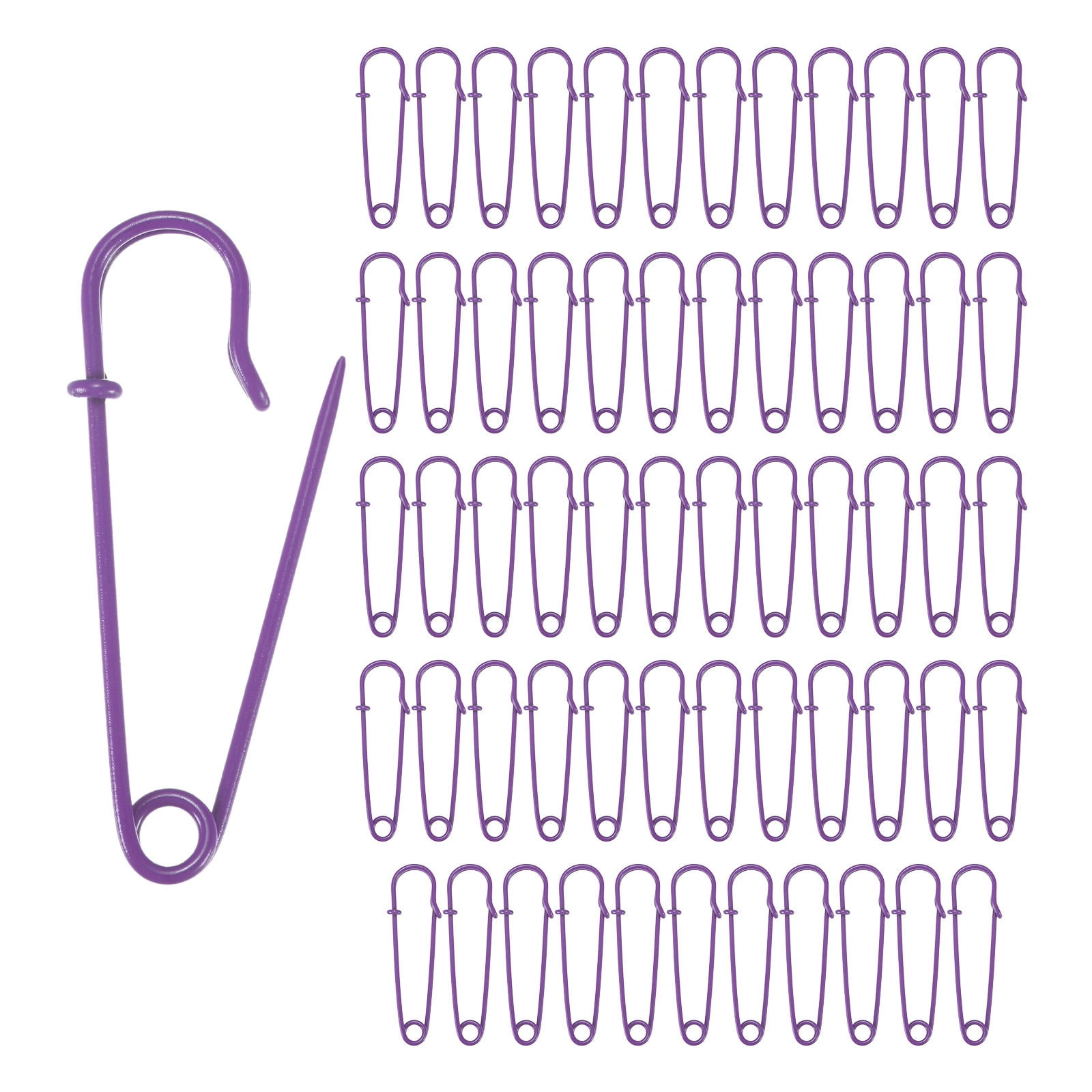 Uxcell 60-Pack Large Safety Pins, 2.5" Spring Lock Pins Blanket Bulk Pins for Fashion/Clothes/Sewing/Quilting/Upholstery/Laundry/DIY Craft/Decorative, Big Safety Pins [Purple]