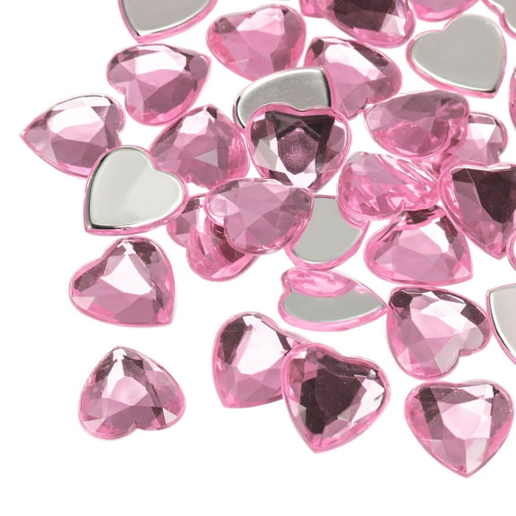 Uxcell 60 Pcs Acrylic Heart Rhinestone 15mm Flat Back Plastic Gems for Jewelry Making, Light Pink