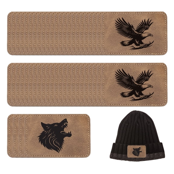 Uxcell 60 Pcs Blank Leather Hat Patches, Laser Engraving Iron-on Retangle Laserable Rustic Leatherette Patch for Hats Cap, Light Brown 2.99x1.97Inch