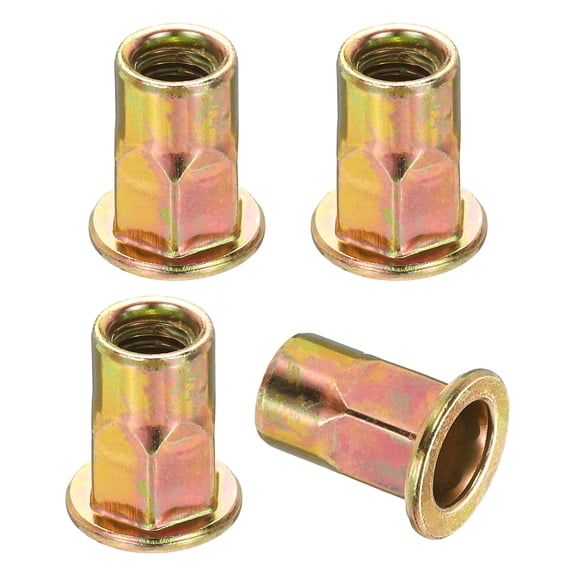 Uxcell 60 Pcs Half Hex Body Rivet Nut M6x15, Flat Head Threaded Insert Rivet Nuts Zinc Plated Carbon Steel for - Automotive Machine Equipment Mounting Use, Color Zinc