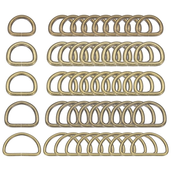 Uxcell 60 Pcs Metal D Rings 1/2" 5/8" 3/4" 1-1/2" ID 2.8mm/3.8mm Thickness Opening for Bags, Bronze