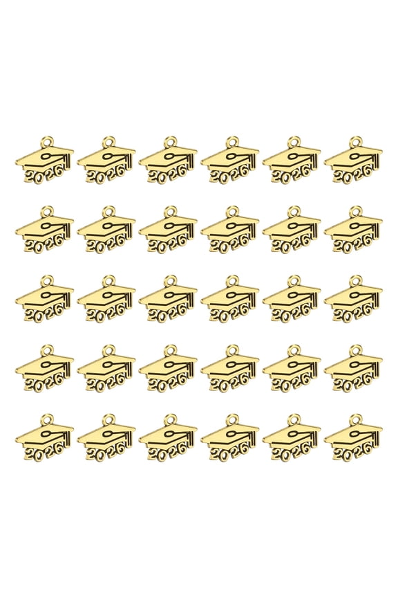 60 Pcs Metal Year Number Charm, 2026 Graduation Tassel Year Charms for Bracelets Earrings Graduate Hats Tassel DIY Crafting, Ancient Gold