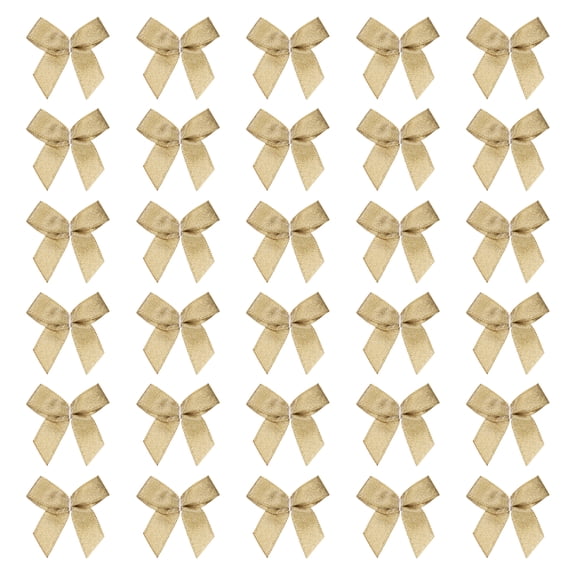 Uxcell 60 Pcs Mini Ribbon Bow 1.2" Mini Fabric Satin Ribbon Flower Bows for Craft DIY Sewing Wedding Birthday Party, Gold Tone