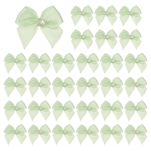 Uxcell 60 Pcs Mini Ribbon Bows, Flower Pearl Hair Sewing Appliques Decoration for DIY Craft, Wedding, Christmas, Scrapbooking(White, 0.08 x 0.09 Inch )