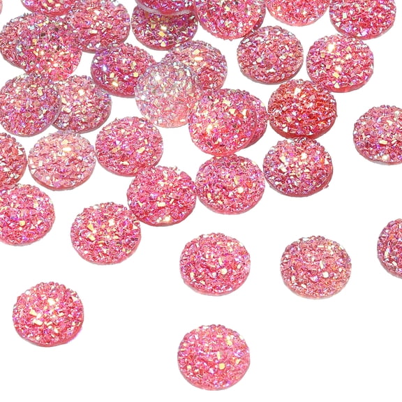 Uxcell 60 Pcs Rhinestone Flat Back Faux Druzy Crystal Diamonds Resin Embellishments Trims Beads for Jewelry Making Crafts, Dark Pink