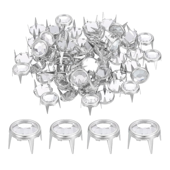 Uxcell 60Pcs Rhinestone Studs, 10mm Round Rivets Claw Beads Nailhead, Gold/White