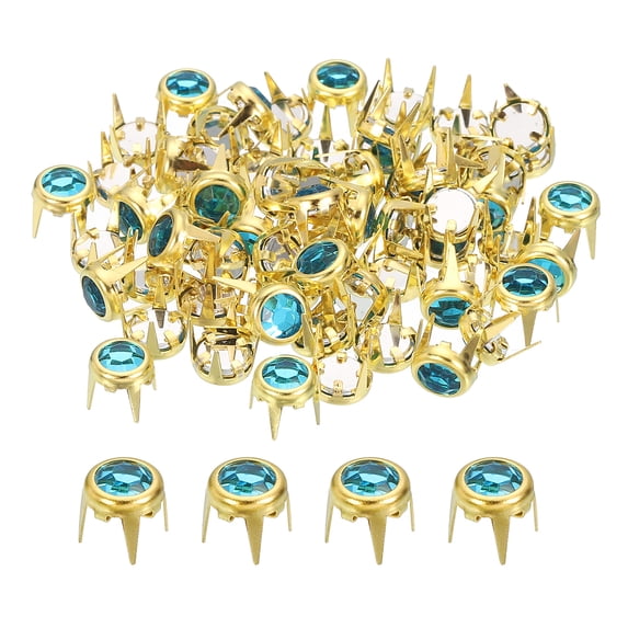 Uxcell 60Pcs Rhinestone Studs, 6mm Round Rivets Claw Beads Nailhead, Blue