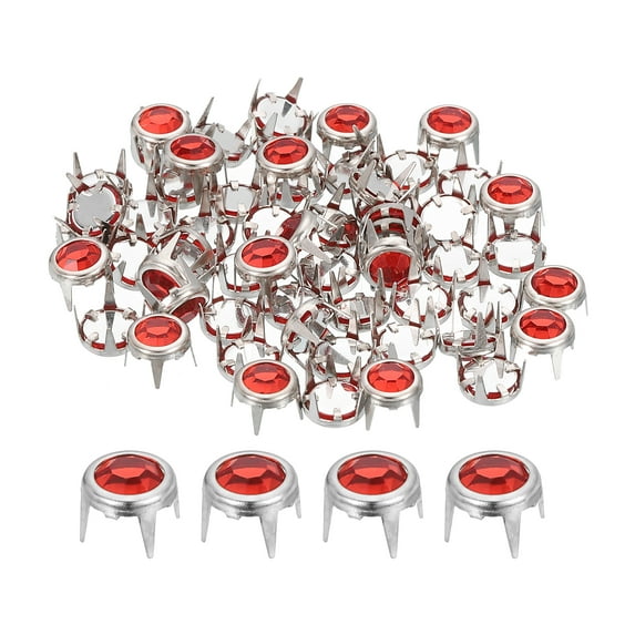 Uxcell 60Pcs Rhinestone Studs, 6mm Round Rivets Claw Beads Nailhead, Red