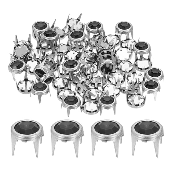 Uxcell 60Pcs Rhinestone Studs, 8mm Round Rivets Claw Beads Nailhead, Grey