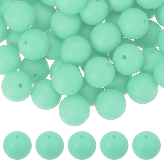 Uxcell 60 Pcs Silicone Beads, 15mm Round Focal Beads Candy Color Bulk Loose Bead for Keychain Bracelet Necklace Pens Making DIY Crafts Supplies, Mint Green
