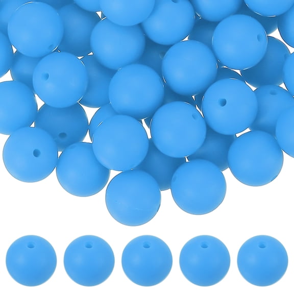 Uxcell 60 Pcs Silicone Beads, 15mm Round Focal Beads Candy Color Bulk Loose Bead for Keychain Bracelet Necklace Pens Making DIY Crafts Supplies, Matte Blue