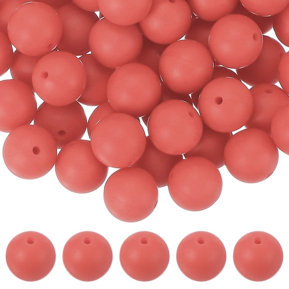 Uxcell 60 Pcs Silicone Beads, 15mm Round Focal Beads Candy Color Bulk Loose Bead for Keychain Bracelet Necklace Pens Making DIY Crafts Supplies, Peach