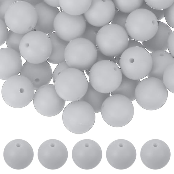 Uxcell 60 Pcs Silicone Beads, 15mm Round Focal Beads Candy Color Bulk Loose Bead for Keychain Bracelet Necklace Pens Making DIY Crafts Supplies, Light Gray