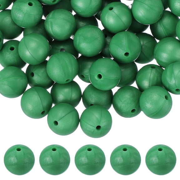 Uxcell 60 Pcs Silicone Beads, 15mm Round Focal Beads Candy Color Bulk Loose Bead for Keychain Bracelet Necklace Pens Making DIY Crafts Supplies, Dark Green
