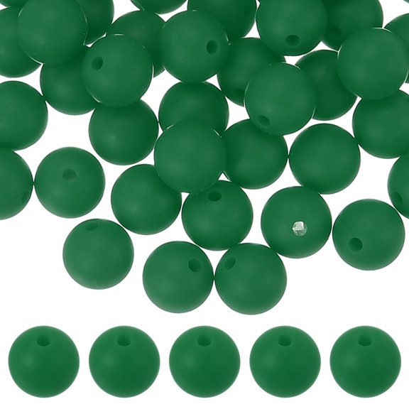 Uxcell 60 Pcs Silicone Beads, 9mm Round Focal Beads Candy Color Bulk Loose Bead for Keychain Bracelet Necklace Pens Making DIY Crafts Supplies, Green