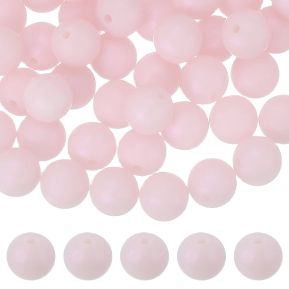 Uxcell 60 Pcs Silicone Beads, 9mm Round Focal Beads Candy Color Bulk Loose Bead for Keychain Bracelet Necklace Pens Making DIY Crafts Supplies, Pink