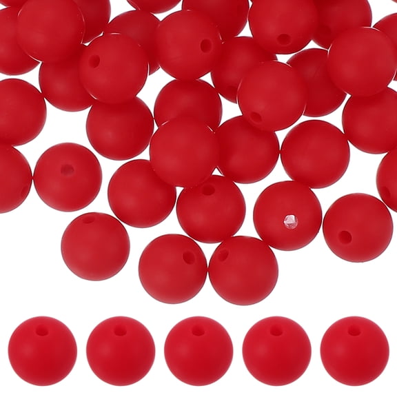Uxcell 60 Pcs Silicone Beads, 9mm Round Focal Beads Candy Color Bulk Loose Bead for Keychain Bracelet Necklace Pens Making DIY Crafts Supplies, Red