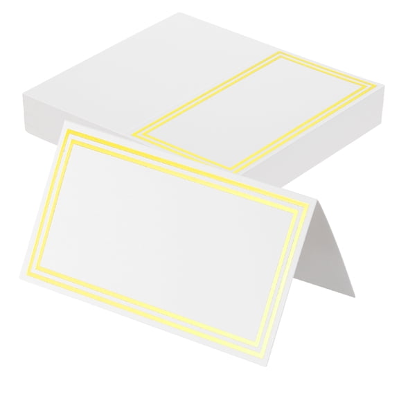 Uxcell 60 Pcs Table Seat Name Tent Place Cards with 3.6" x 4" Blank for Wedding, Table Setting, Dinner Parties, Festivals, White Gold Double Line Frame