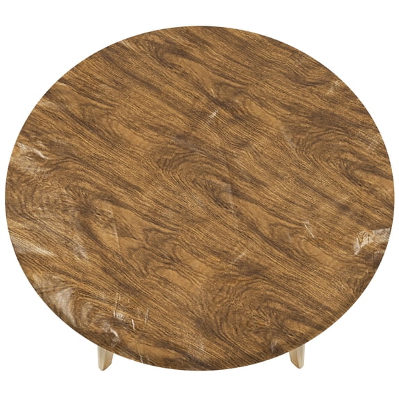 Uxcell 60" Round Plastic Tablecloth, Waterproof Flannel Backed Elastic Fitted Table Covers for Camping/Outdoor [Light Wood Grain]