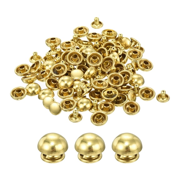 Uxcell 60 Set Round Studs Rivet, 10x5mm Brass Mushroom Shape Leather Rivet, Button Rivets Fastener for Leather (Gold)