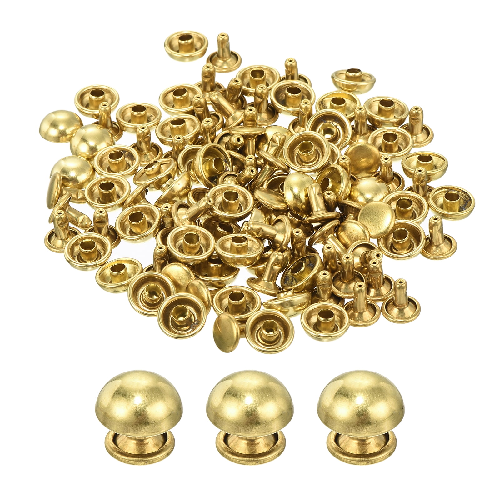 Uxcell 60 Set Round Studs Rivet, 10x7mm Brass Mushroom Shape Leather ...