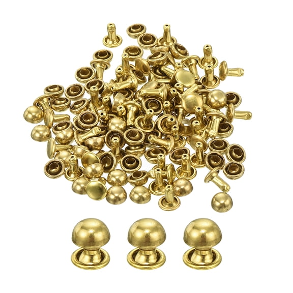 Uxcell 60 Set Round Studs Rivet, 7x6mm Brass Mushroom Shape Leather Rivet, Button Rivets Fastener for Leather (Gold)