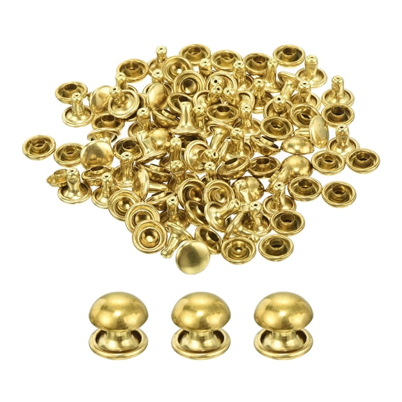 Uxcell 60 Set Round Studs Rivet, 8x6mm Brass Mushroom Shape Leather Rivet, Button Rivets Fastener for Leather (Gold)