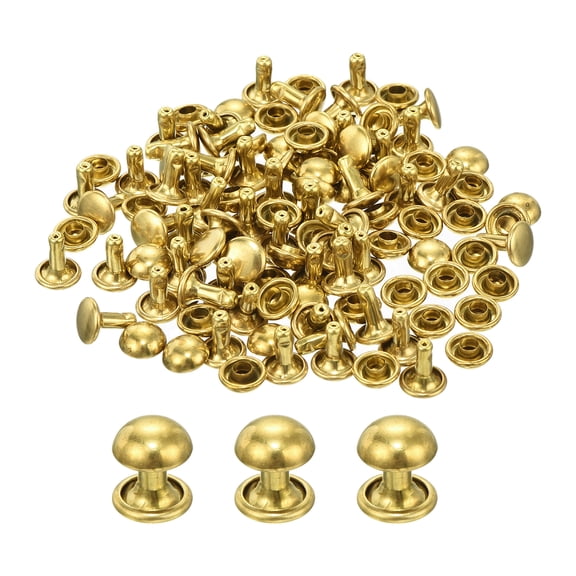 Uxcell 60 Set Round Studs Rivet, 8x8mm Brass Mushroom Shape Leather Rivet, Button Rivets Fastener for Leather (Gold)