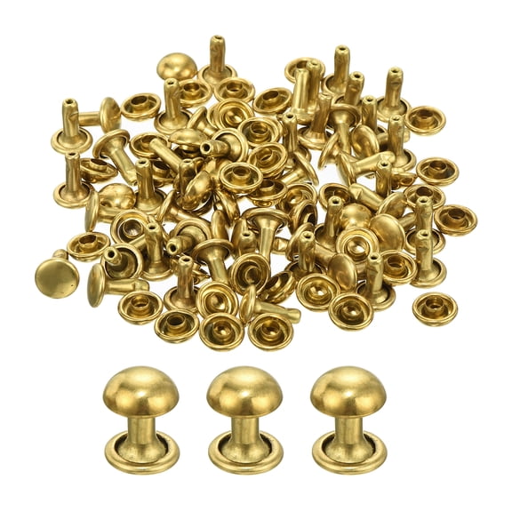 Uxcell 60 Set Round Studs Rivet, 8x9mm Brass Mushroom Shape Leather Rivet, Button Rivets Fastener for Leather (Gold)